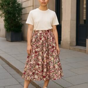 VTG 90s Corduroy Pleated Skirt 10 Floral Prairie Frontier Romantic Cottagecore